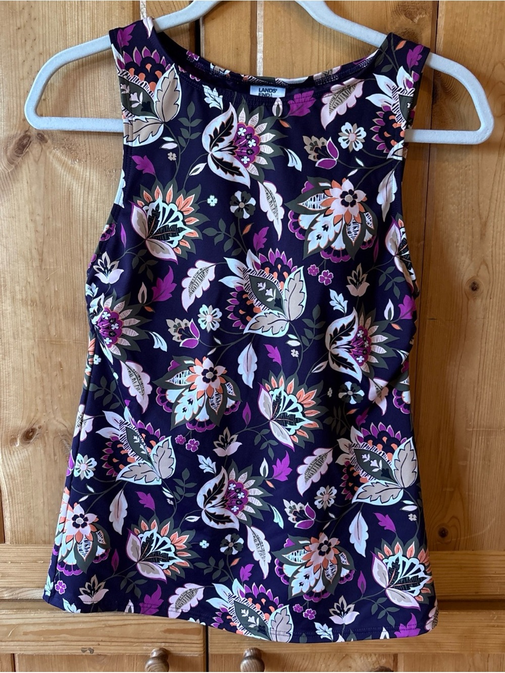 Lands' End Women’s Floral Tank Swim Top — Navy, Purple, Pink, Cream